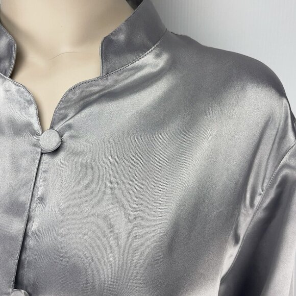 DIANE VON FURSTENBERG Oversized Satin Silver Long‎ Blouse Button-down Shirt sz L - Picture 4 of 8